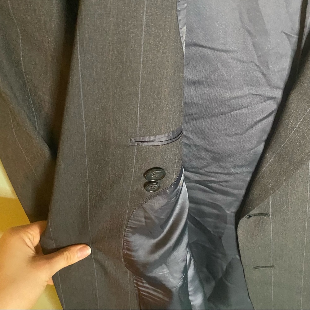 Hart Schaffner Marx Gold Trumpeter Pure Virgin Wool Dark Blue Stripe Suit Large - Picture 11 of 13